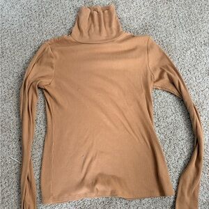 Tan Ribbed Turtleneck Sweater